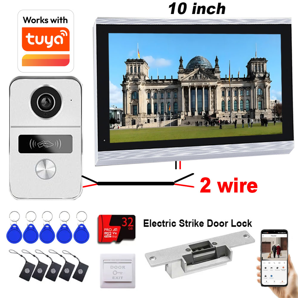 Home Cinema Wall Panels - 新型2線式Tuya WifiビデオインターホンシステムHD 1080Pスマートホームビデオドアホン10インチカラースクリーンタッチパネル式電動ストライクロック付き
