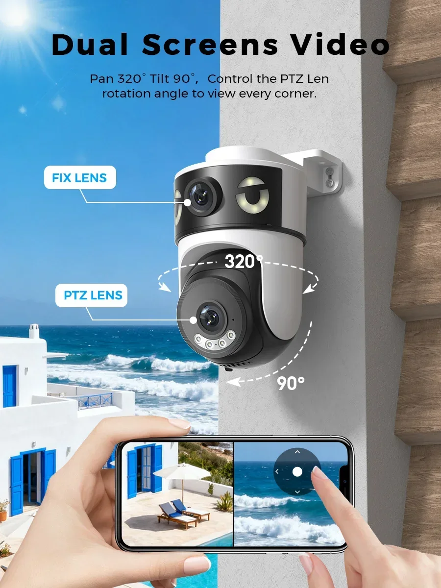 Home Cinema Wall Panels - 10MP 5K デュアルレンズ デュアルスクリーン Wifi セキュリティカメラ
