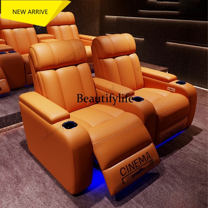 Home Cinema Luxury - G153 高級本革電動リクライニングシネマチェア（カップホルダー、LEDライト付き）- ホームシアター電動リクライニングソファ
