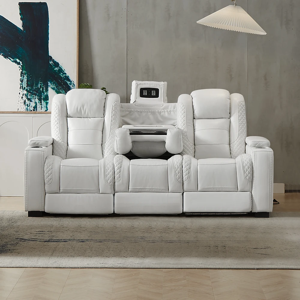 Home Cinema Luxury - 高級電動リクライニングソファ ホワイトレザー ホームシアター用 VIPシネマソファセット 延長機能付きで寝転ぶことも可能