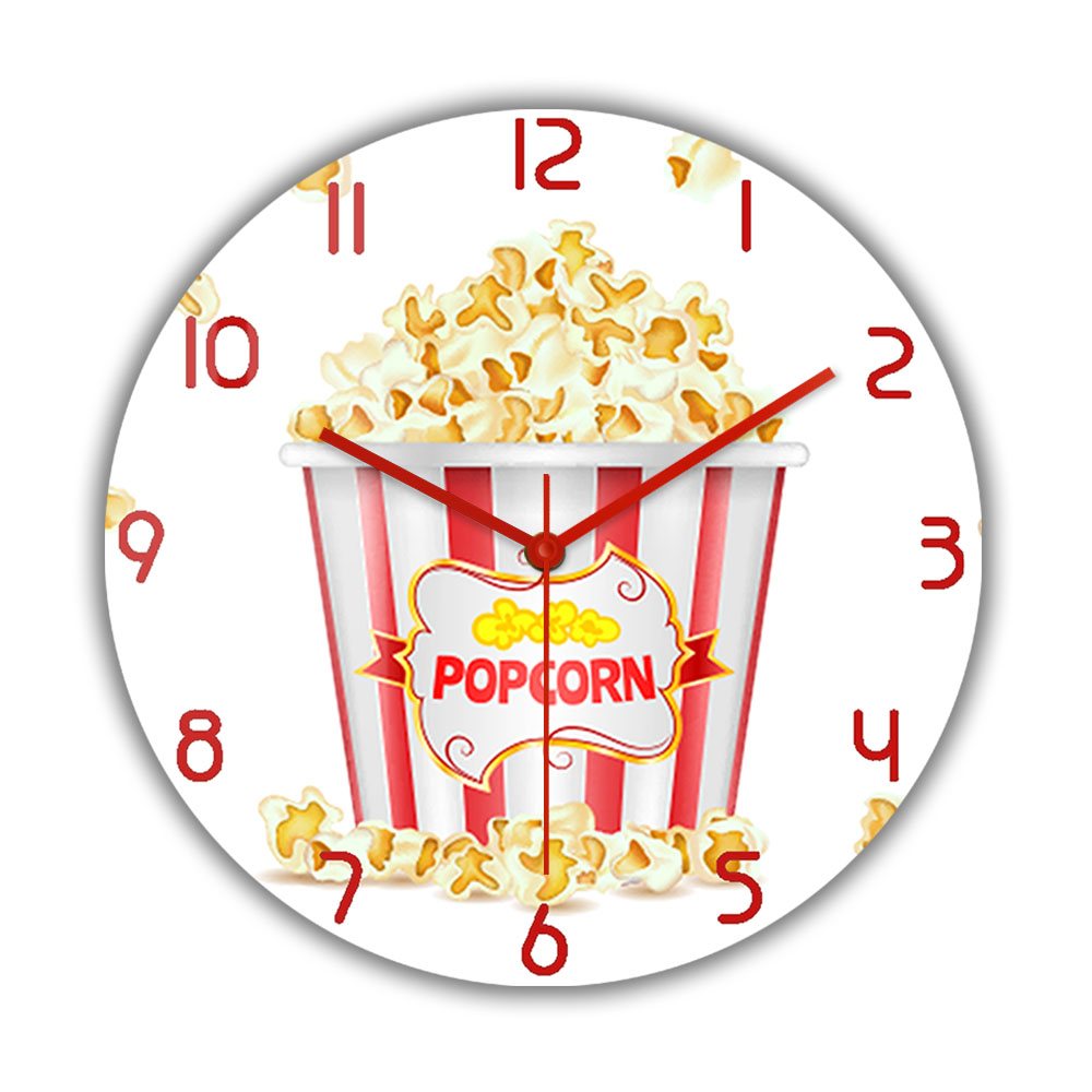 Home Cinema Wall Design - ポップコーンアクリルモダンデザイン壁掛け時計スナックお菓子キャンディサイレントプリント壁時計映画館ホームシアター装飾時計