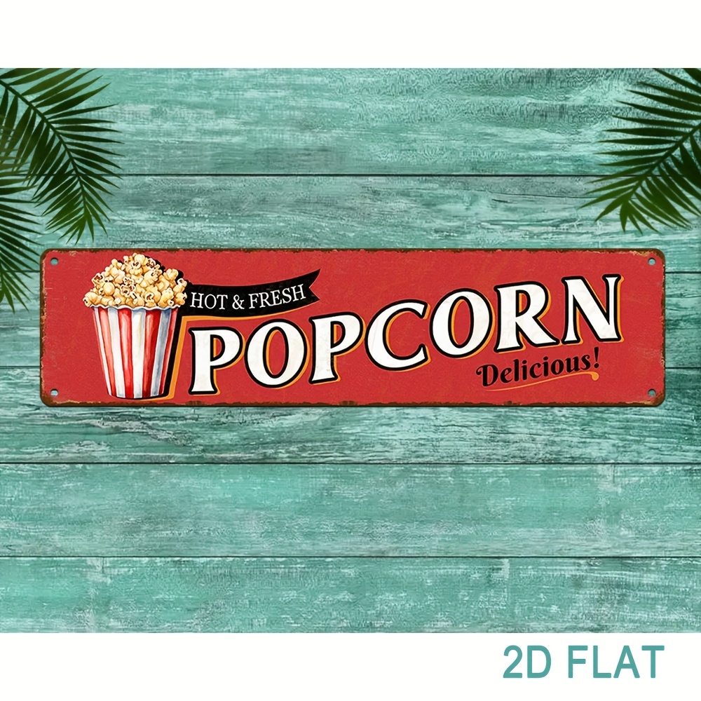 Home Cinema Wall Design - ヴィンテージアルミ製ポップコーンサイン、レトロな壁飾り、家、ガレージ、映画館に最適、英語の文字入りのお祭り的でノスタルジックなデザイン