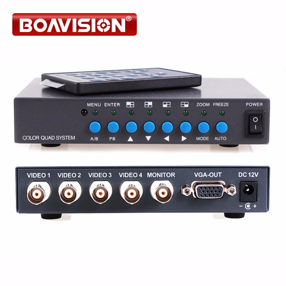 Home Cinema Video Processor - 4チャンネルカラービデオデジタルカラークアッドスプリッタープロセッサー,cctvセキュリティシステム用VGA-OUT,bncスイッチャースプリッター