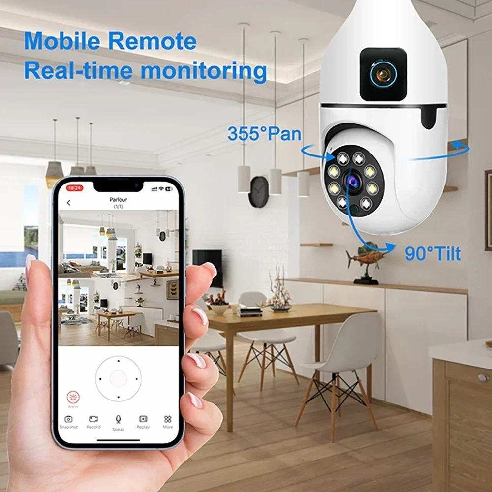 E27電球型監視セキュリティカメラ 8MP HDナイトビジョ - Home Cinema Wall Panels のレビューと価格