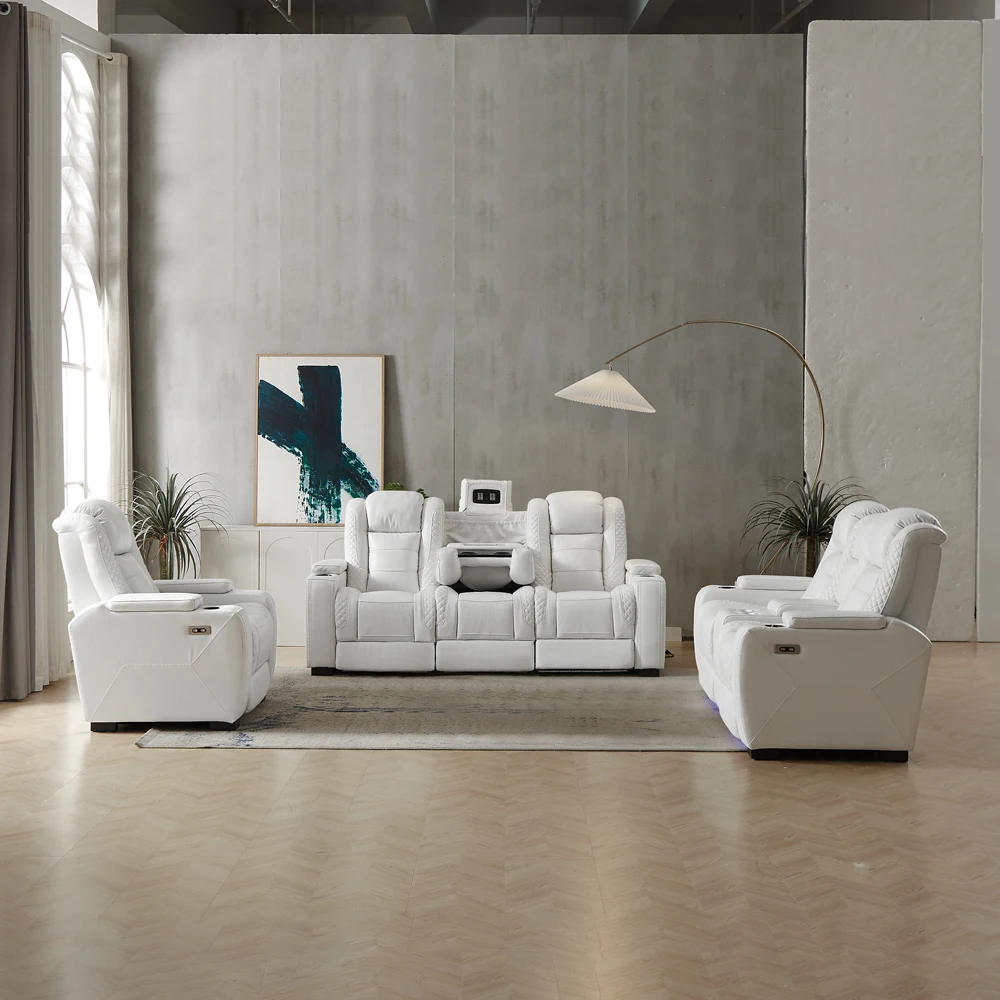 高級電動リクライニングソファ ホワイトレザー ホームシアター - Home Cinema Luxury のレビューと価格