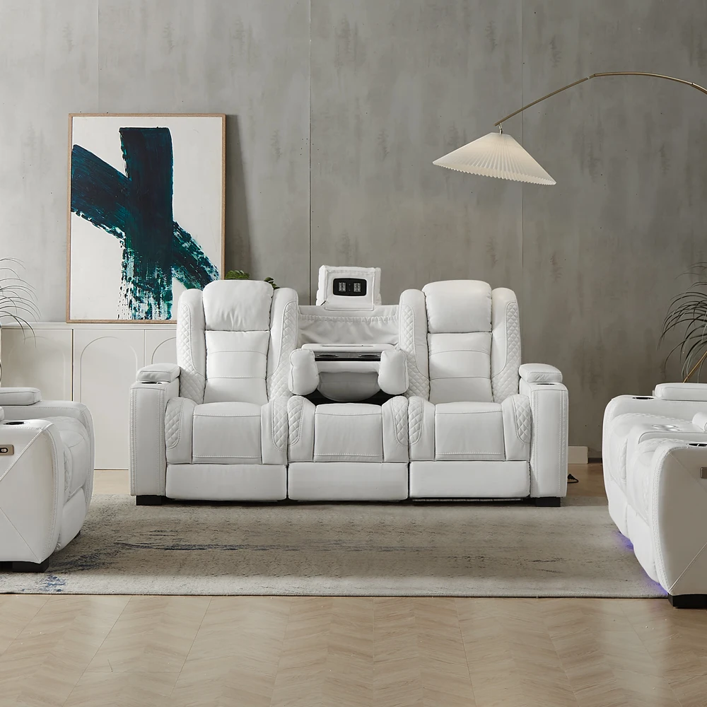 高級電動リクライニングソファ ホワイトレザー ホームシアター - Home Cinema Luxury のレビューと価格